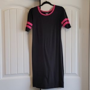 LuLaRoe Julia Black with Pink Stripes- Size Medium